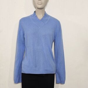 Investments Light Blue V-Neck Sweater 100% Cashmere Sz M